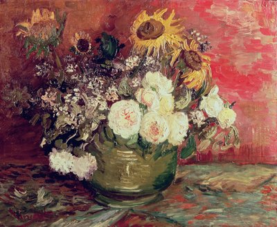 Sunflowers, Roses and Other Flowers in a Bowl by Vincent van Gogh
